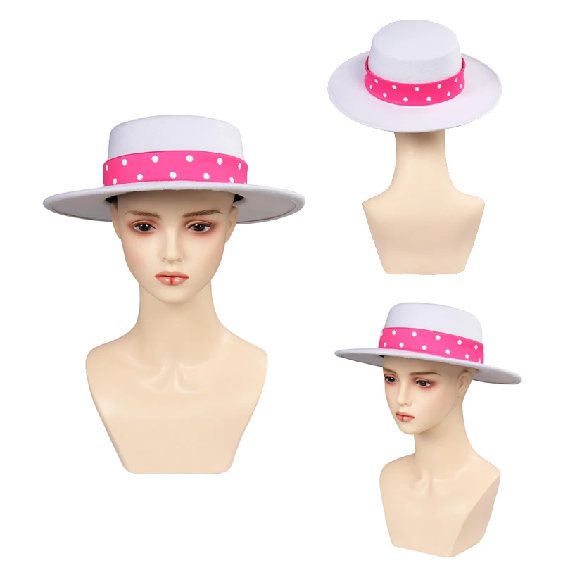 

Barbier Margot Cosplay Beach Hat Costume Prop Women Pink Polka Dot Cap Hat Girl Gift Halloween Party Disguise Suits Accessories