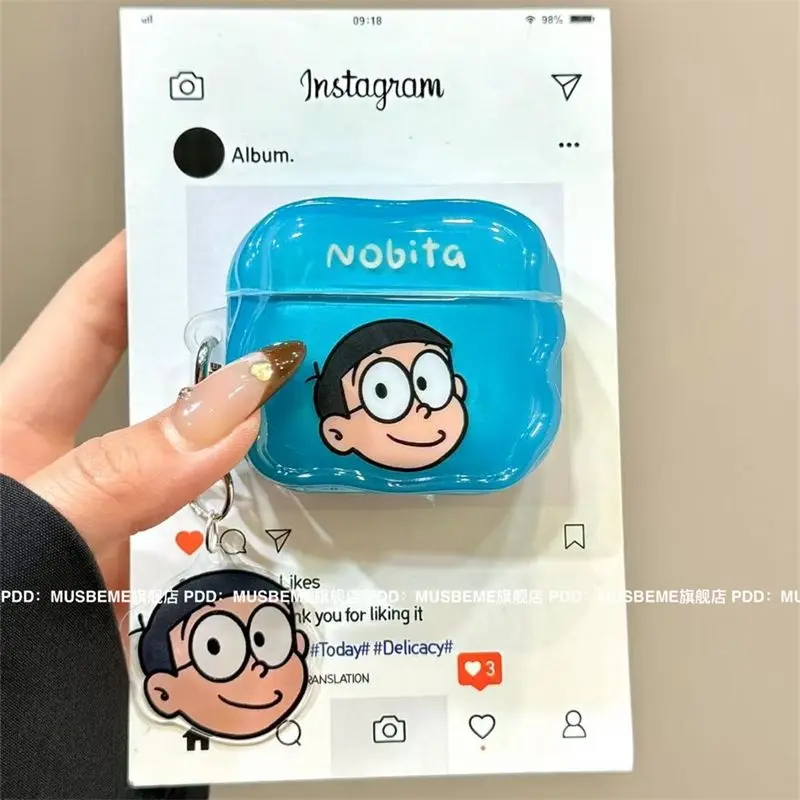 Cartoon Anime Doraemon Airpods 1/2 Generation Headphone Case Big G Nobita Nobi Iphone Wireless Bluetooth Pro with Pendant