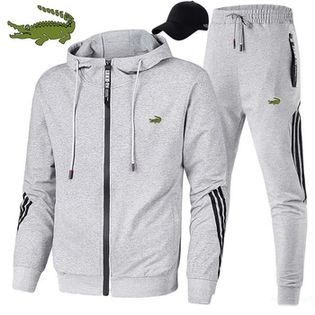 2023 High quality CARTELO men's sports zipper Hooded Jacket Set trend outdoor sports printed jacket + Pants Set 1
