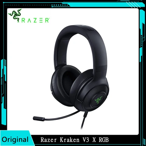 Проводная USB игровая гарнитура Razer Kraken V3 X, гиперпрозрачный кардиоидный микрофон, объемный звук 7,1, RGB Chroma
