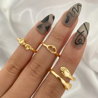 3pcsset hug rings for women romantic couple metal ring set ladies 2022 new creative simple carved hand arm rings jewelry gift