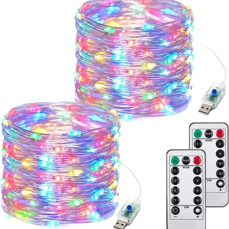 

HMTX 2packs USB Copper Wire Light String (100 Lights 32.8ft), Decorative Lights For Outdoor Garden Christmas Party , 8 Modes Wit