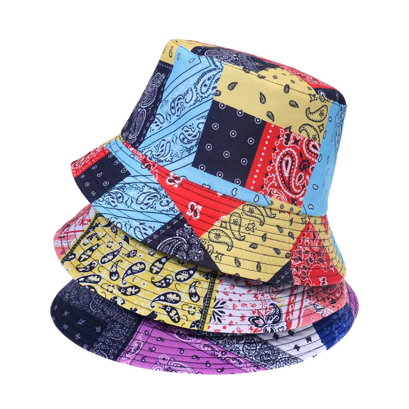 Bandana Bucket Hats For Women Floral Print Fashion Skateboard Black White  Blue Fishing Hats Hip Hop Swag Hip Hop Sun Hat Men