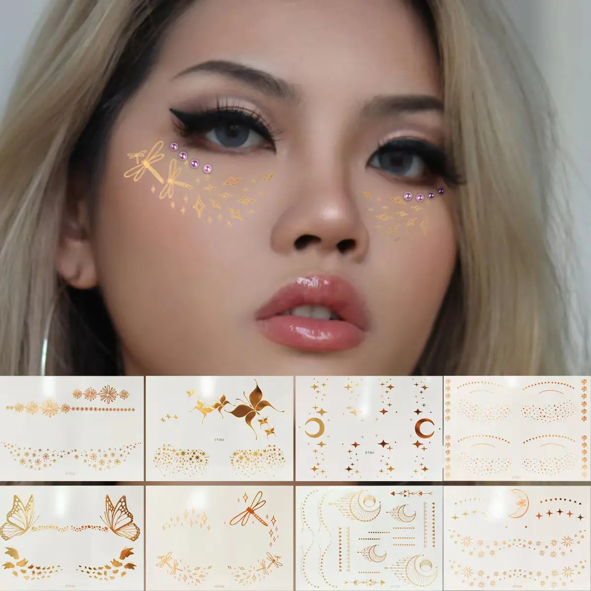 

Gold Butterfly Star Temporary Tattoo Sticker Waterproof Bronzing Face Paste Facial Freckle Masquerade Party Fake Tattoo Sticker