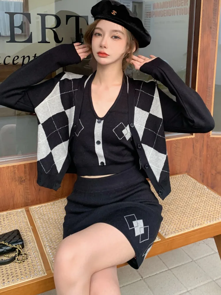 New Spring Fashion Casual 3 Piece Set Women Short Cardigan Coat + Sexy Vest + Bodycon Mini Skirts Sets Female Three Piece Suits enlarge