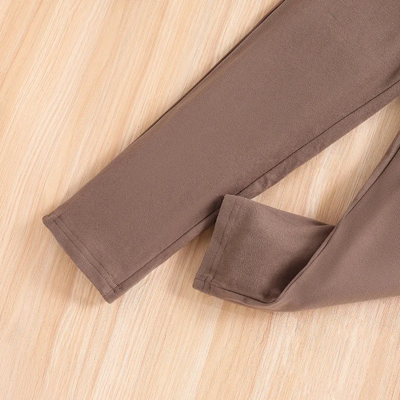 2024 Clothing Set Girls Long Sleeve Turn-down Collar Plaid Coat Letter Brown Ropmers 2 Pcs Sets Casual Clothes 8-12T