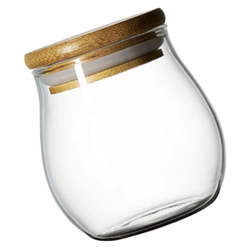 

1pc Glass Sealed Jar Tea Canister Tea Storage Jar Storage Container Transparency Mini Wood Cover Coffee Bean Storage Jar