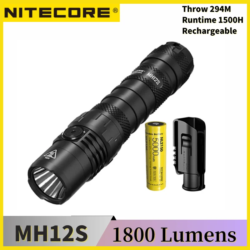 NITECORE-linterna táctica MH12S de 800 lúmenes, SST-4D-W LED recargable por USB-C, 294 metros, batería 21700 NL2150