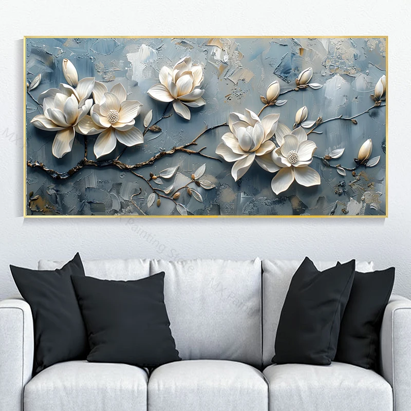 Абстрактная художественная 3D-картина белых цветов магнолии на сером фоне