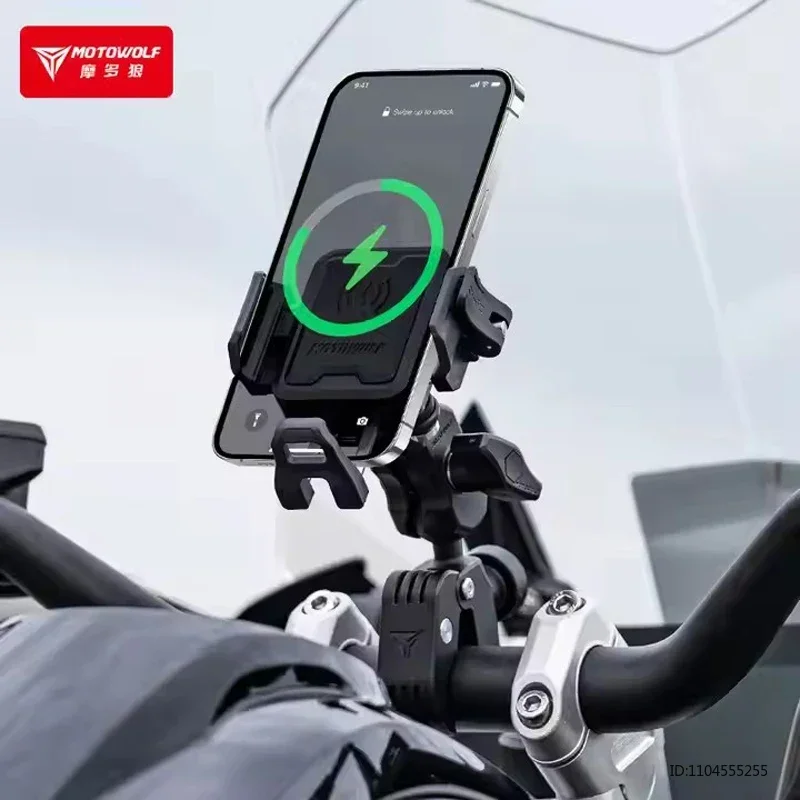 Фото Держатель для телефона MOTOWOLF для мотоцикла, велосипеда, скутера, с амортизацией, регулируемый, противоугонный, универсальный №1