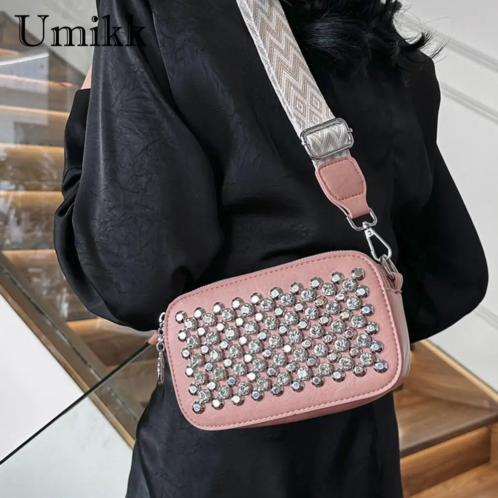 Женская сумка через плечо из ПУ кожи с заклепками модная регулируемым ремешком