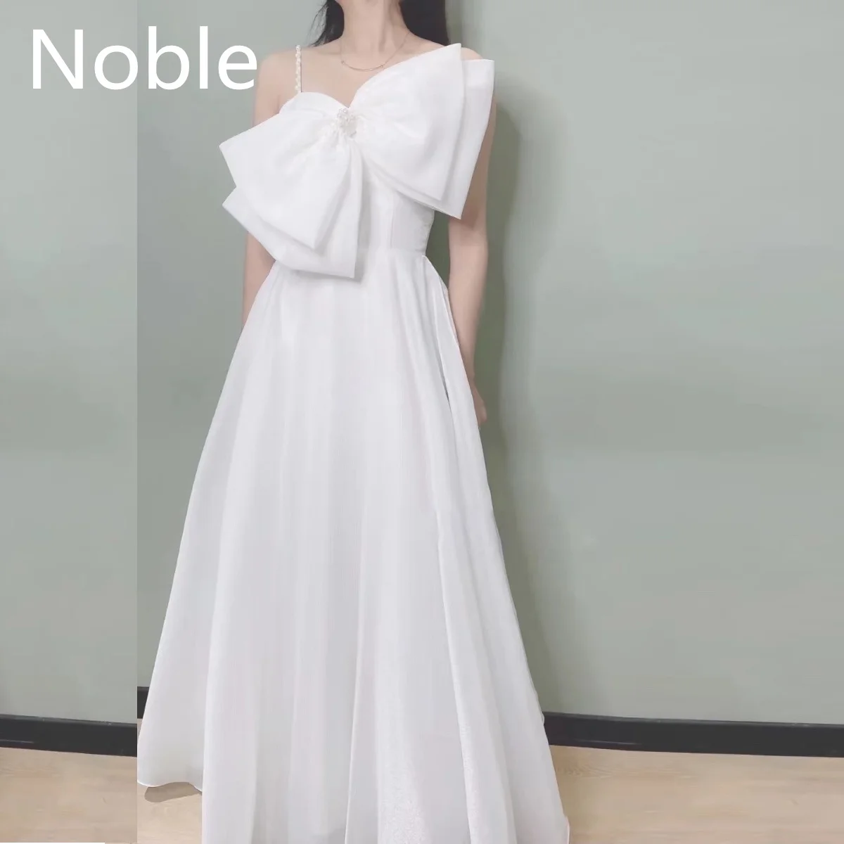 

5Noble Prom Bow Gown A Line Club Spaghetti Strap Cocktail Sleeveless Formal Party Lace Up Lady Backless Evening Dress