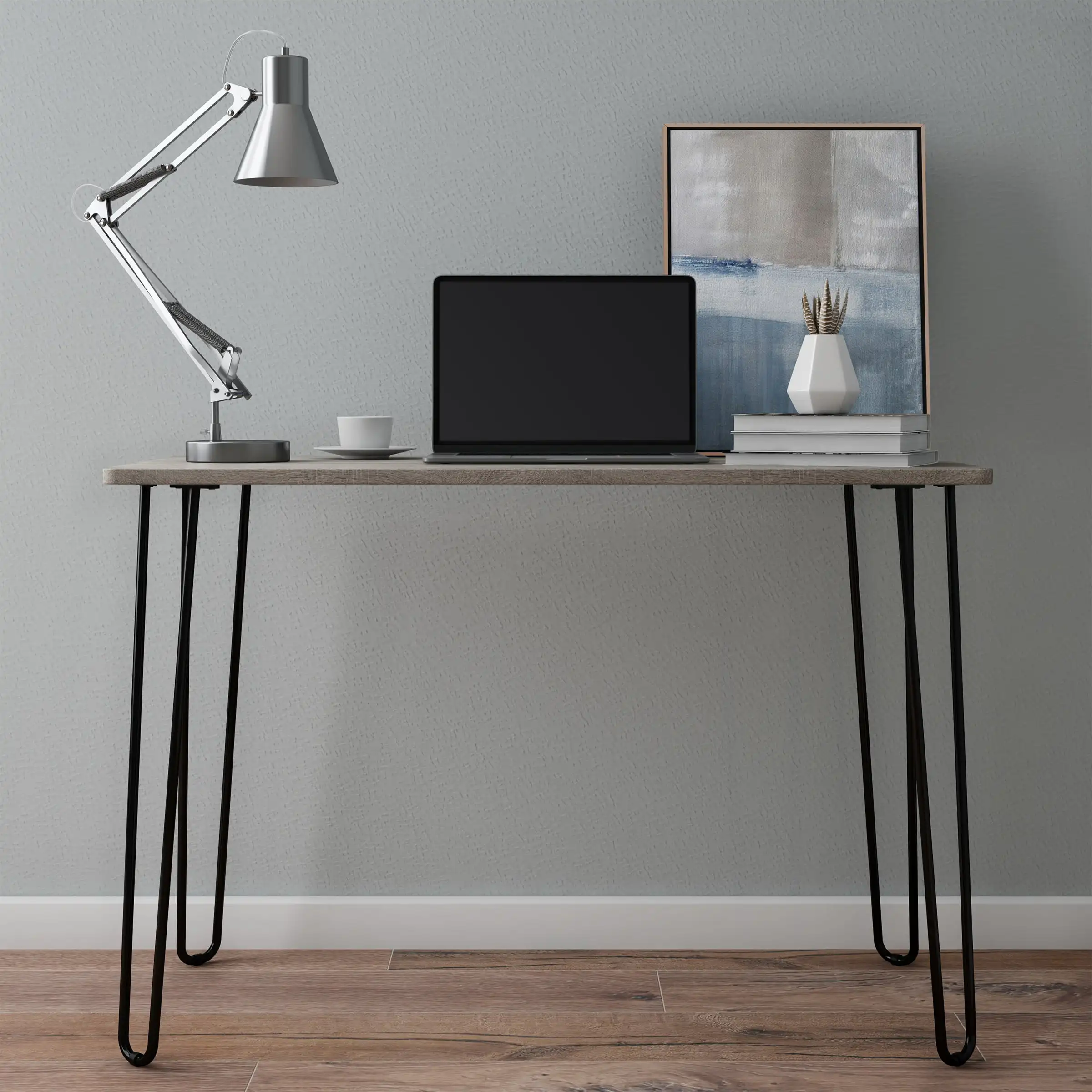 

Lavish Home Modern Desk with Hairpin Legs - Home Office Furniture (Gray)