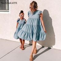 summer mom and daughter family look crewneck sleeveless ruffle panel dressmommy and me clothes casual matching family outfits