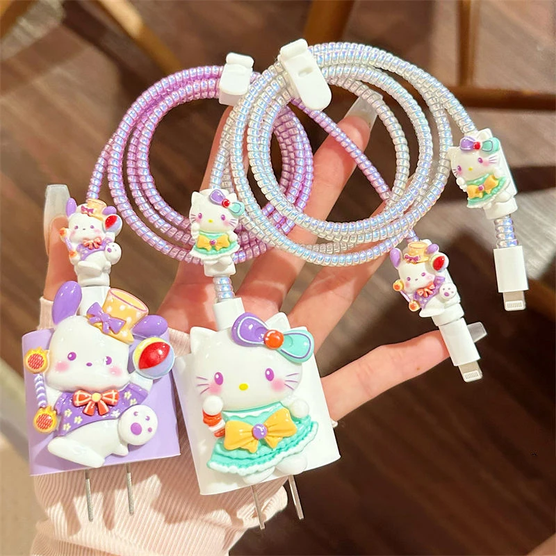 Sanrio Kittys Melody Kuromi Cinnamoroll погремушка Kawaii Usb защита кабеля данных Cover Lovely 3D18/20W Защита зарядного кабеля