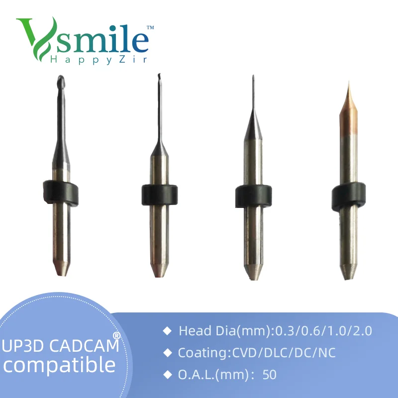 

Vsmile Zirconia CAD CAM Diamond Bur Dental Lab UP3D P52/P53 Millling Carbide Burs Used In Dentistry Technician Laboratory