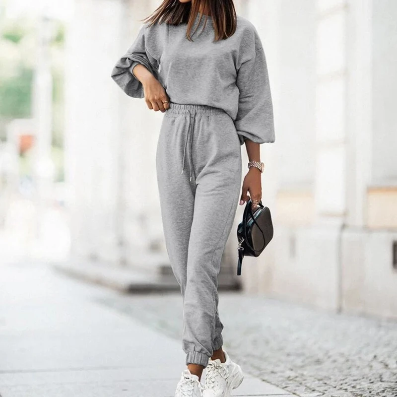 

Fashion Drawstring Pocket Wide Leg Pants Sets Casual O-neck Long Sleeve Sweatshirt Suit 2023 New Autumn Solid Loose Sport Outfit