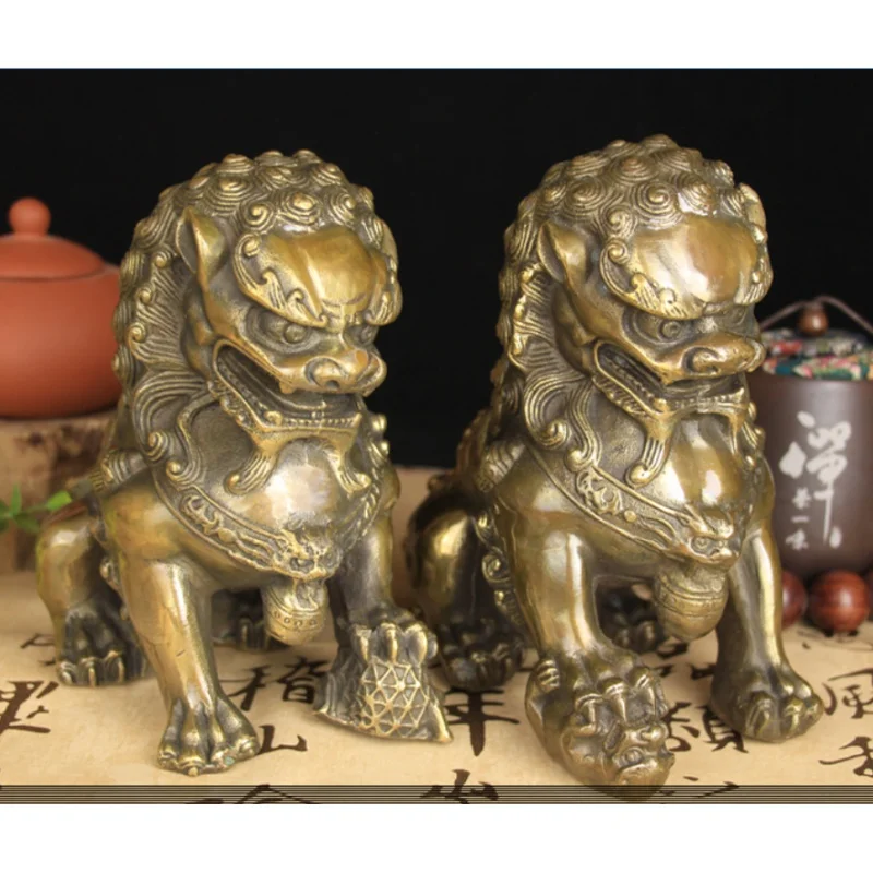 

Antique Bronze Door Feng Shui Lion Kung Fu Foo Dog Lion Statue Lion Pair