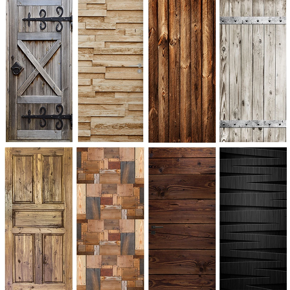 

Retro Wooden Door Stickers Imitation Wood Doors Sticker 3D Self-Adhesive Vinyl PVC Wallpaper Art Mural Bedroom Living Room Decor