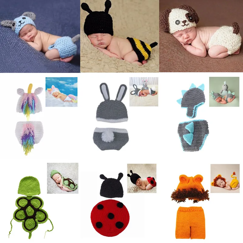 

28 Styles Newborn Photography Props Baby Clothes Cute Animal Crochet Knit Baby Costume Infant Photo Shoot Accessories