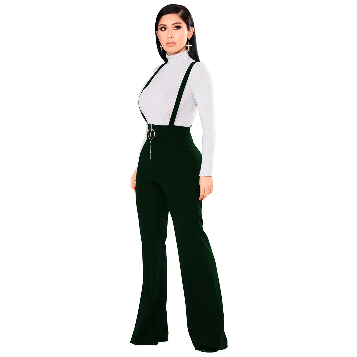 

Summer Elegant Jumpsuit Women High Waist Rompers Straight Pants All-Match Style Jumpsuits Office Overalls Simple Flare Pants