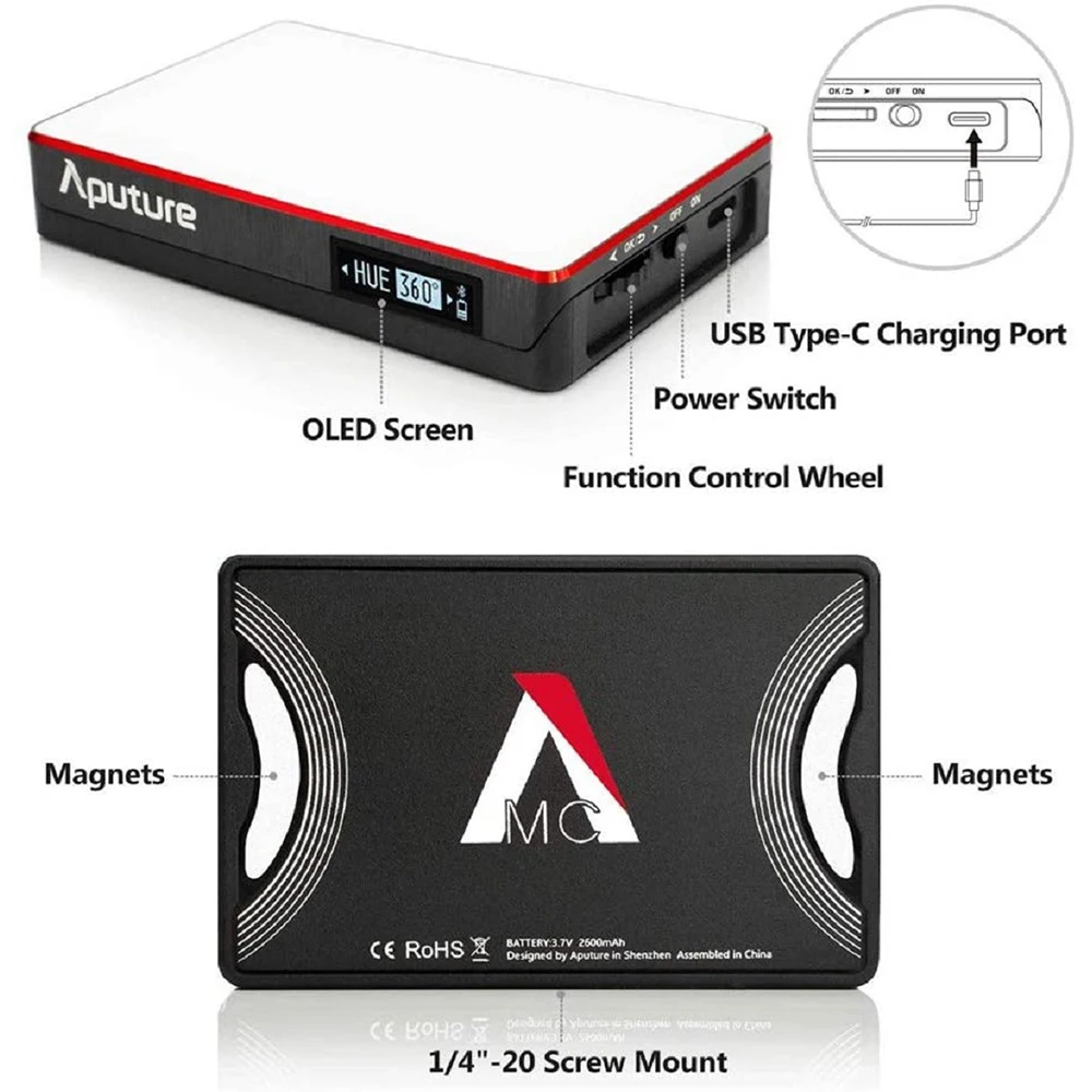 Aputure MC AL-MC RGBWW Светодиодная лампа s 3200K-6500K освещение для фотосъемки цветовая