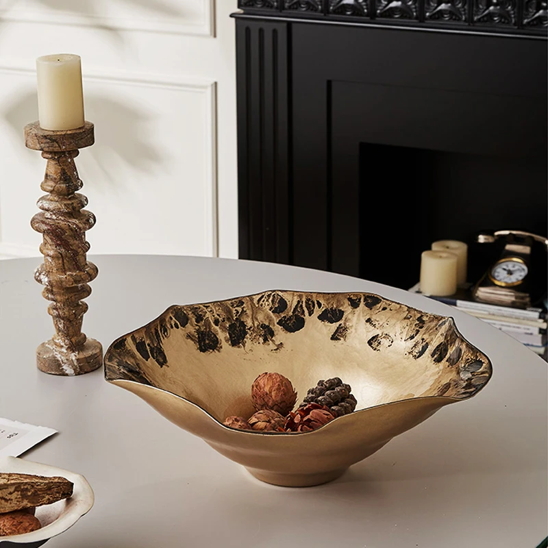 Роскошный дизайн золотая стеклянная ваза с фруктами украшения настольная мебель