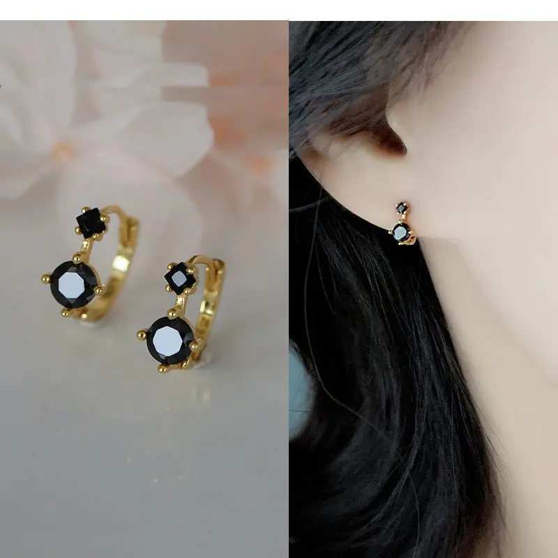 

Fashion Simple Round Cut Black Zircon Hoop Earrings for Women Girl's Crystal Earrings Daily Jewelry Gifts