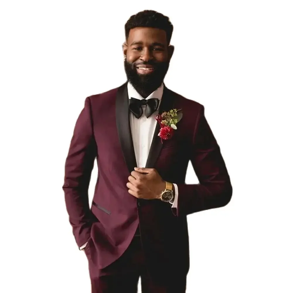 Роскошные свадебные мужские костюмы бордового цвета на одной пуговице с