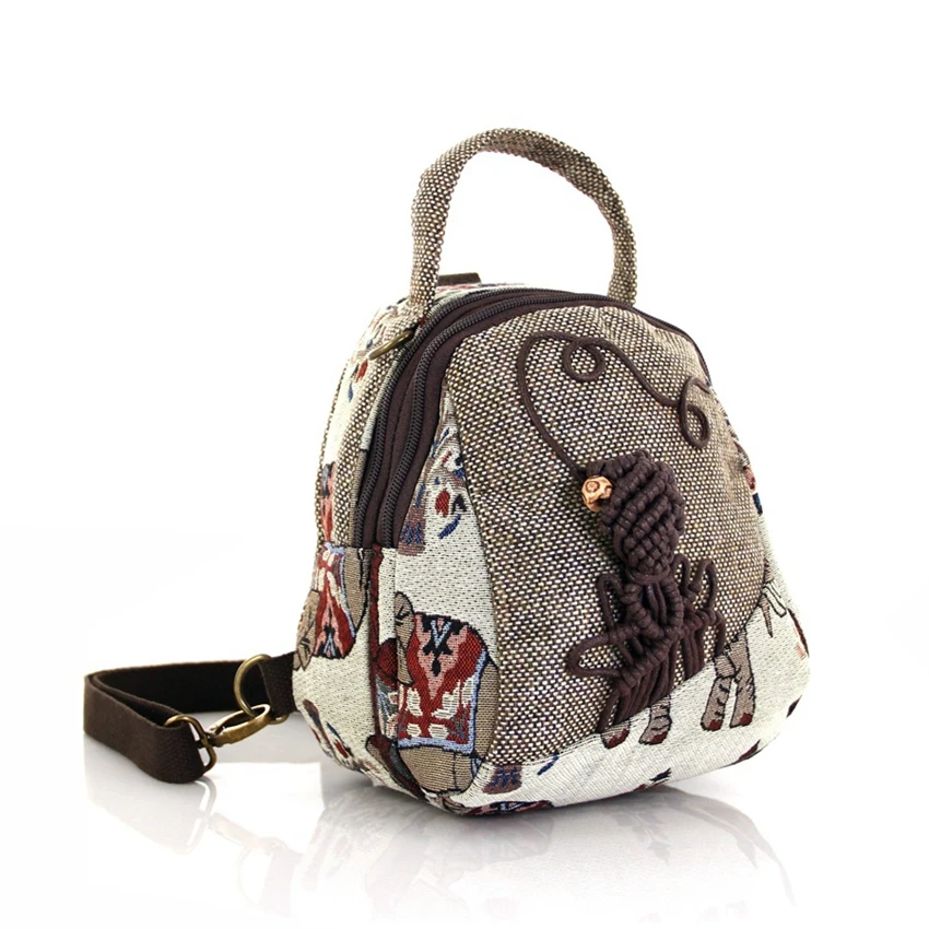 

Ethnic Small Fresh Elephant Shoulder Bag Shoulder Dual-use Mini Cotton Linen Woven Casual Bag Double Female Hand-held Layer Bag