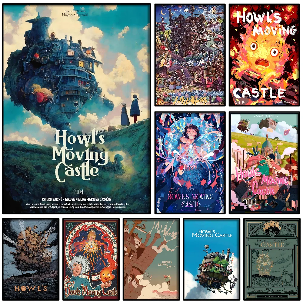 Anime Poster Paper Print Home Living Room Bedroom Entrance Bar Restaurant Cafe Art Painting Decoration H-Howls Moving Castle-e