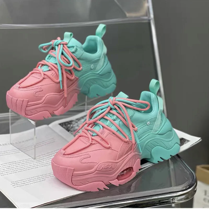 Женские массивные кроссовки Вулканизированная подошва натуральная кожа