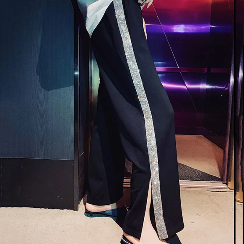 

Женские широкие брюки в Корейском стиле, повседневные Капри с разрезом, яркие брюки в полоску с высокой талией в стиле Харадзюку, 2022