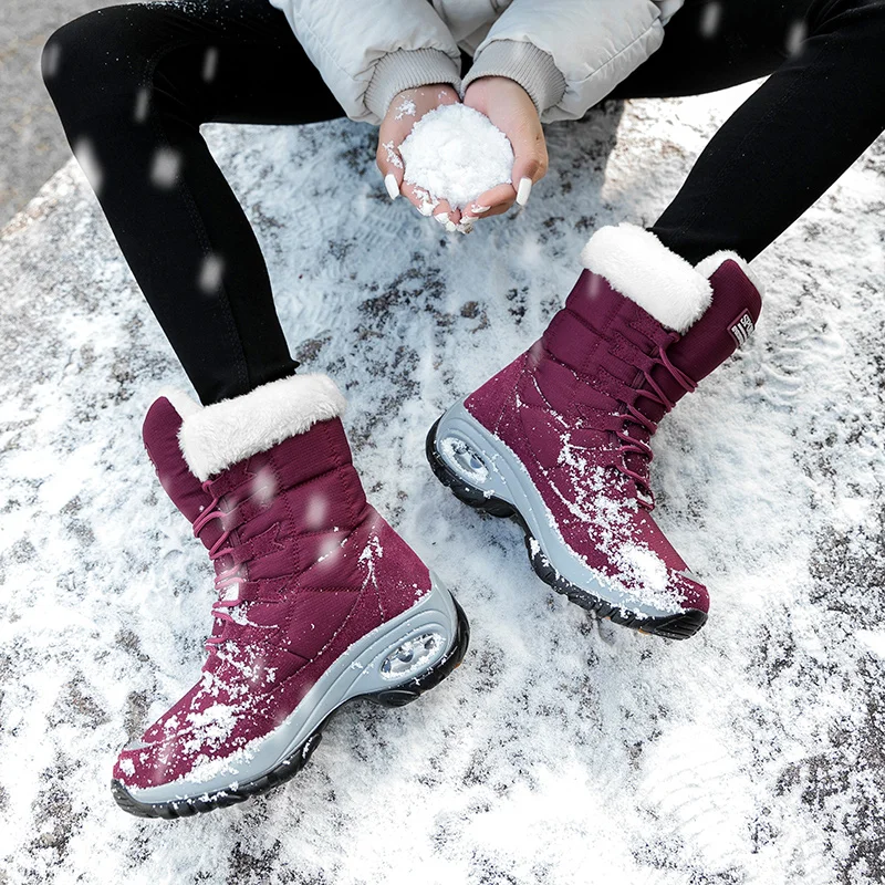 Women Boots Winter Warm High Quality Mid-calf Snow Boots Ladies Lace Up Comfortable Plush Waterproof Calf Boots Platform Boots