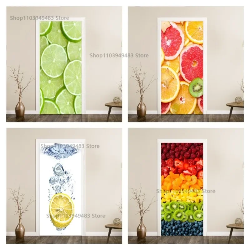 Свежие лимонные фрукты полная дверная пленка 3D обои украшение для дома дверной
