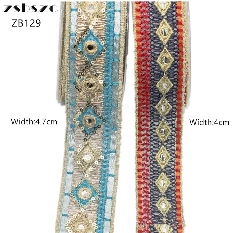 zsbszc 4cm 4.7cm 1yard new ethnic style sequin diamond embroidery lace multicolor thread clothing accessories DIY ribbon ZB129