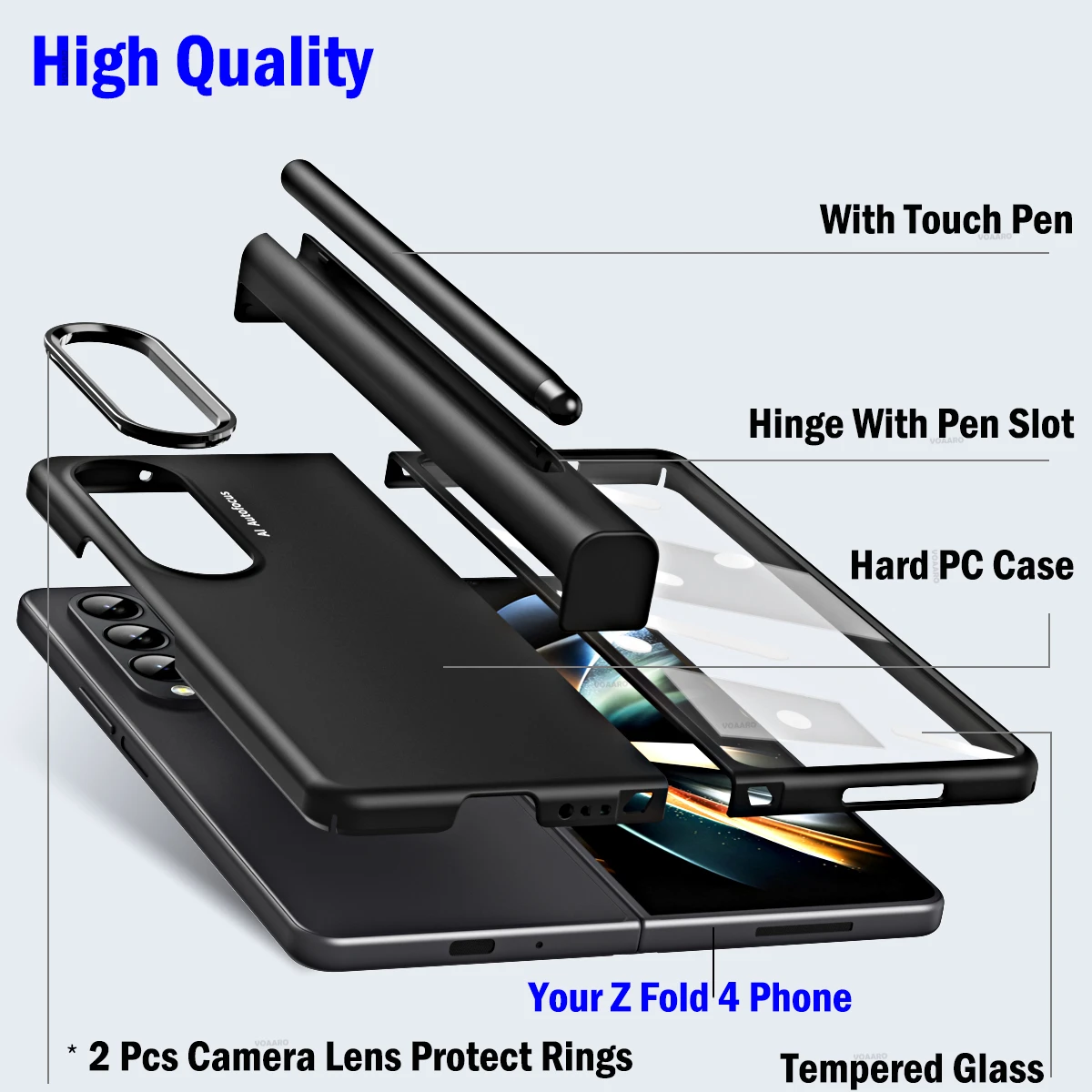 Front Screen Film Cover for Samsung Z Fold 4 5G Hinge Case with Pen Slot & Touch Pen & 2 Pcs Lens Ring for Samsung Z Fold 4 Case