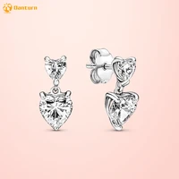 deedate 925 sterling silver earrings sparkling double heart stud earrings for women female fashion jewelry making free shipping