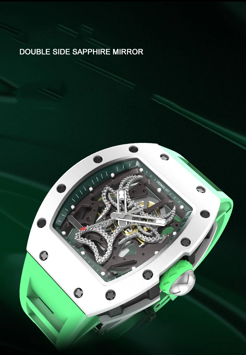 CRONUSART Мужские автоматические часы Роскошные механические наручные Tonneau Корпус из