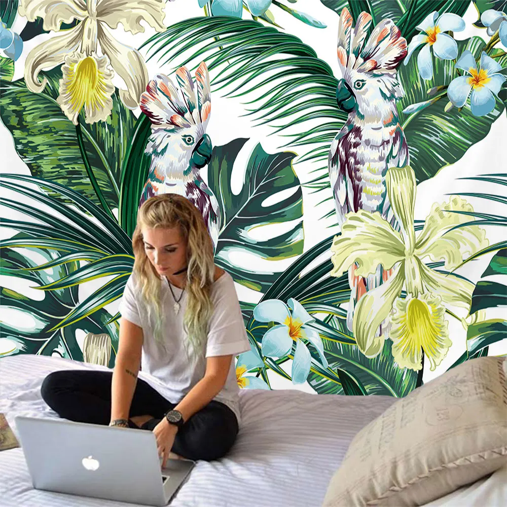 Plant Tapestry Hippie Wall Hanging Tropical Leaves Flower Landscape Tapestries Aesthetics Room Decor Wall Art Background Cloth