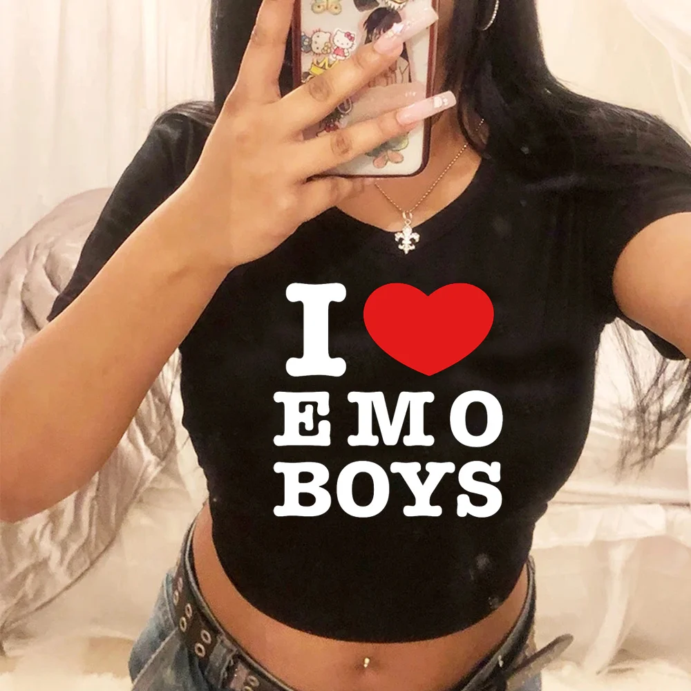 

Футболка с надписью «i love emo boys graphic» в стиле 90-х