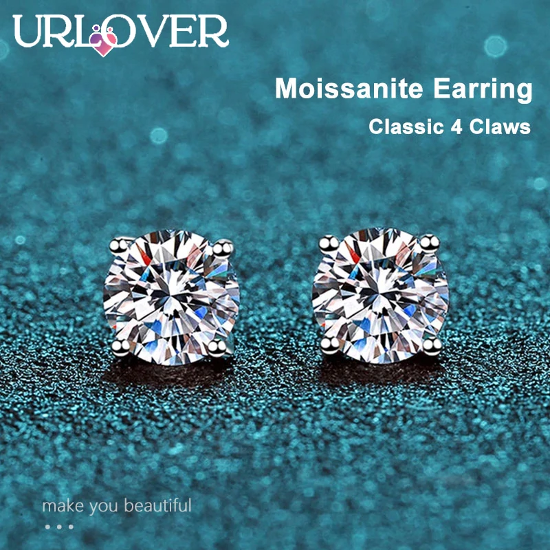 

URLOVER 0.5ct/1.0ct/2.0ct Moissanite Earrings for Women Lab Grown Diamond Ear Studs 925 Sterling Silver Fine Jewelry Gift