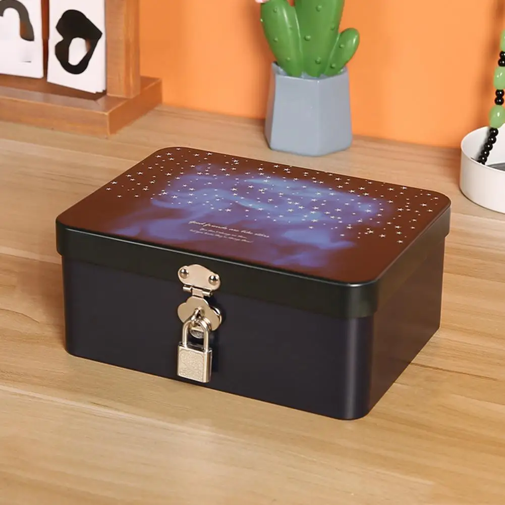 

Vintage Style Gift Box Vintage Style Tin Box with Lock Key Desktop Storage Case for Jewelry Home Organization Lightweight Tin
