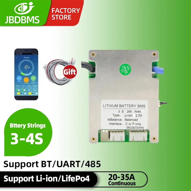 

JBD bms lifepo4 4s 12v Smart Wireless bms with BT UART RS485 both communication bms for Li-ion battery pack 3S 4S 20A 30A 35A