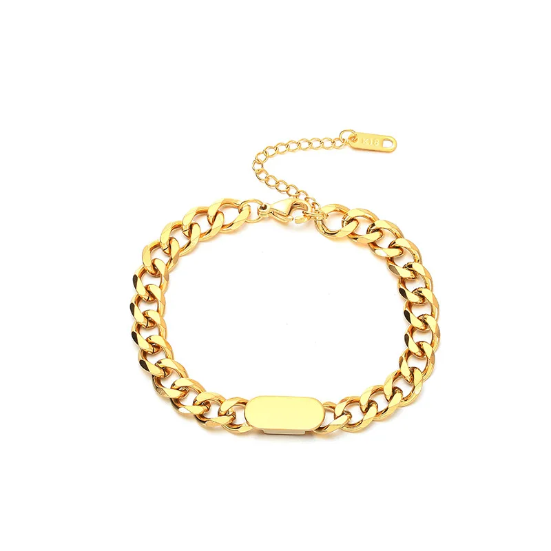 

New Style 316L Stainless Steel Fashion Wide Link Chain Bangle Bracelet for Women Exquisite Gold Color Bracelet Jewelry Girl Gift