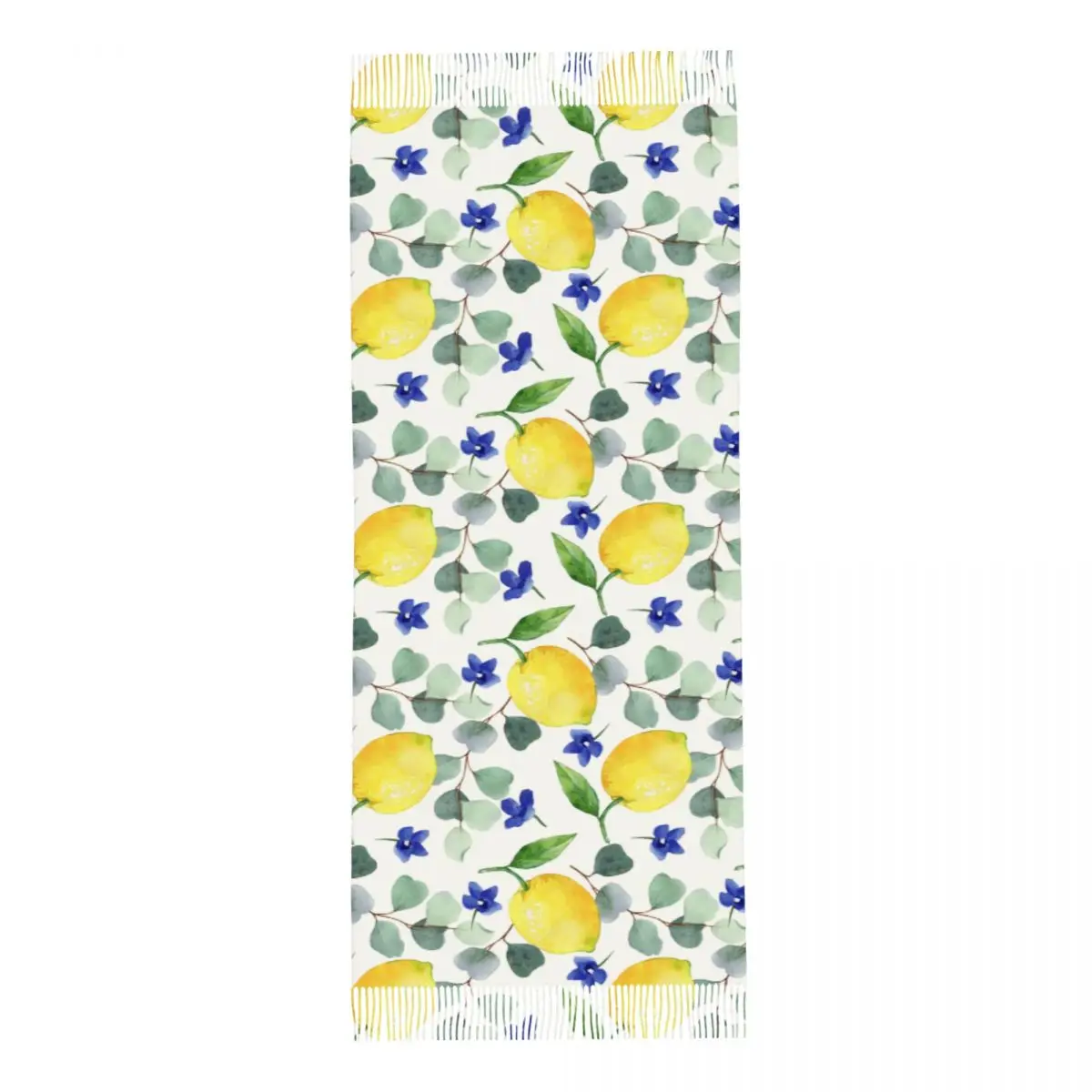 Изготовленный на заказ шарф с кисточками в виде лимонов и эвкалипта женские