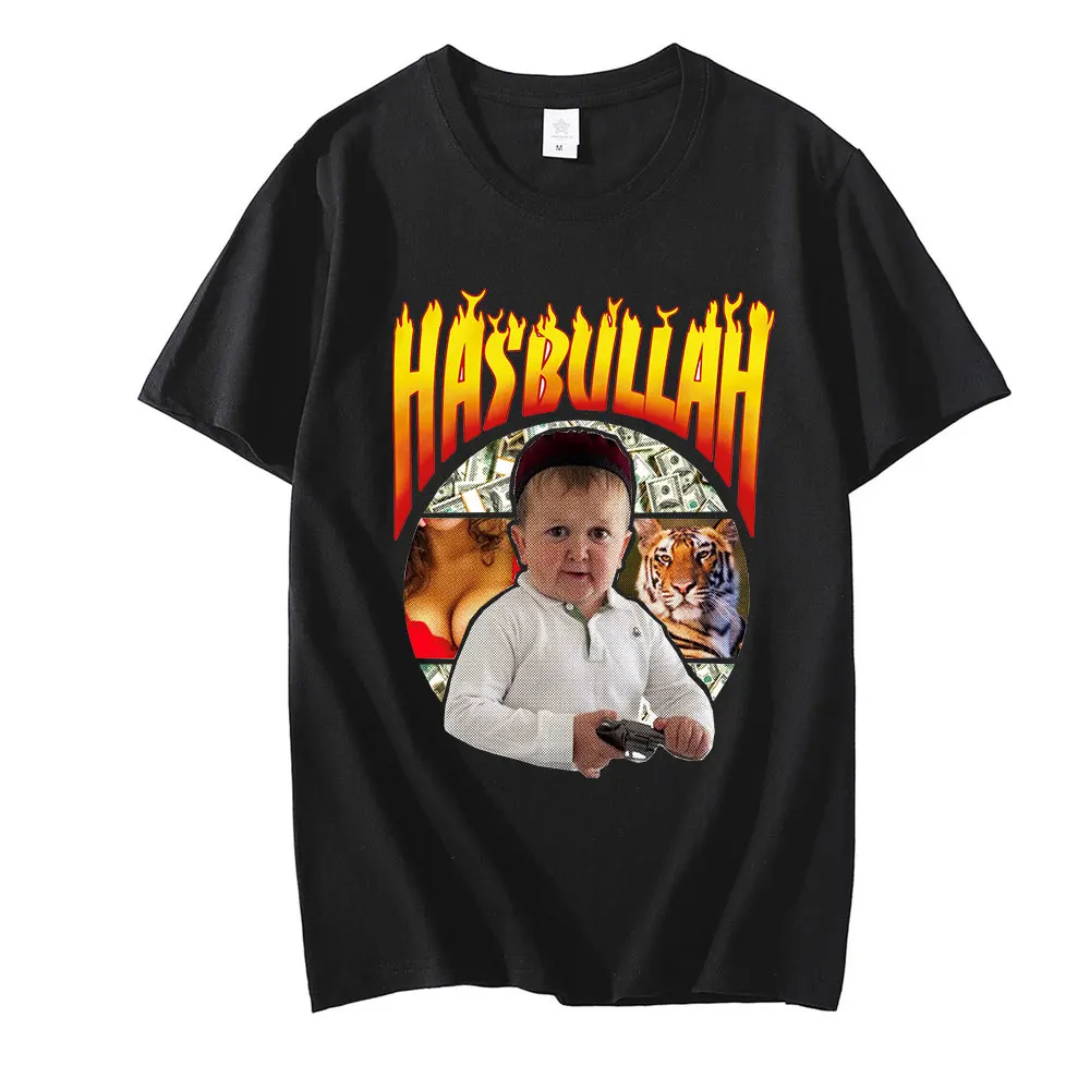

Hot Sale Hasbulla Fighting Meme T-shirt Fan Gift Mini Khabib Blogger Tops Men Women Oversized Graphics Print Tee Camisetas