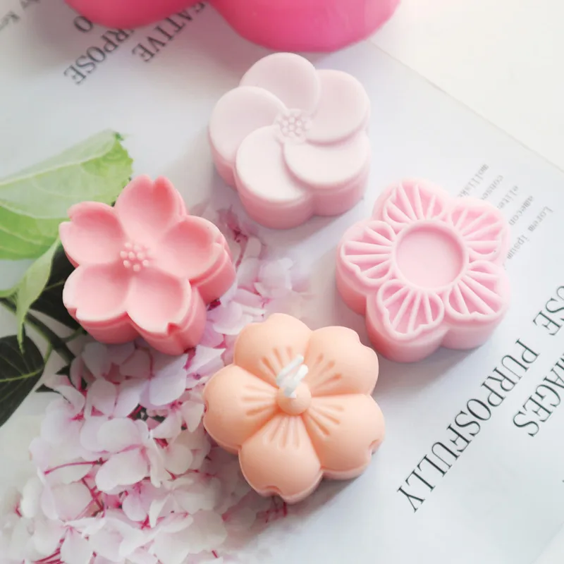

New Four-cavity Cherry Blossoms Candle Silicone Mold Flowers Aromatic Soap Candle Making Handmade Resin Chocolate mold Gifts