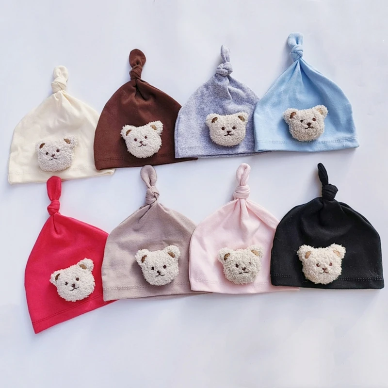 

Handmade Elastic Knotted Hat Comfortable Stretchy Cartoon Bear Newborn Cap