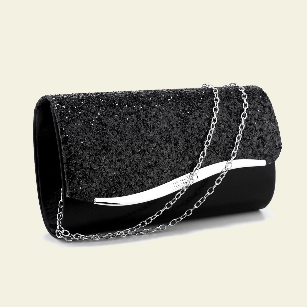 Elegancka metaliczna torebka wieczorowa dla kobiet z cekinowymi łańcuszkami i jednolitym wzorem Modna poliestrowa kopertówka ...